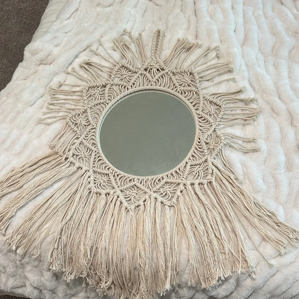 Bohemian Cream Macrame Wall Mirror